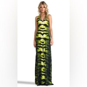 ALEXIS Maxi 100% Silk maxi dress halter top deep v neck open back leopard print